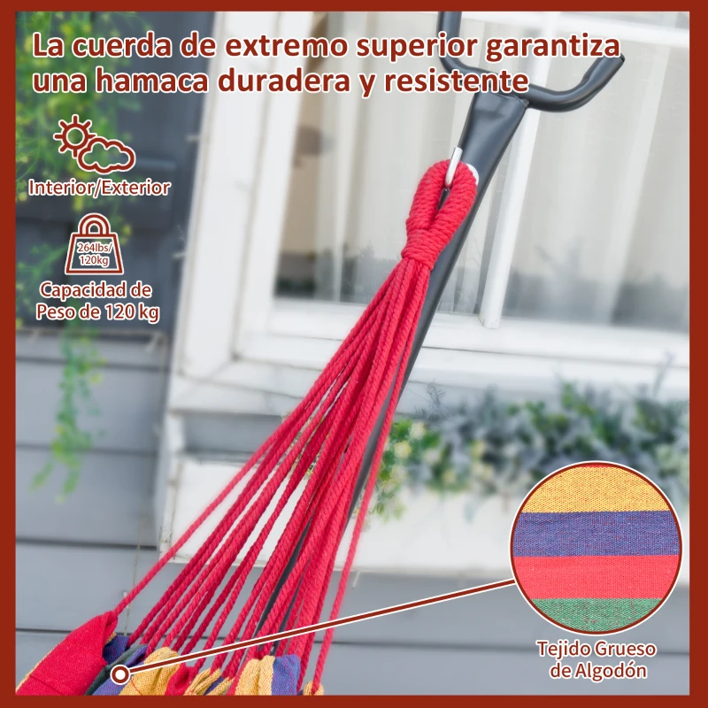 Outsunny Hamaca con Soporte de Acero con Altura Ajustable en 6 Niveles y Bolsa de Transporte Carga 120 kg 200x150 cm Multicolor