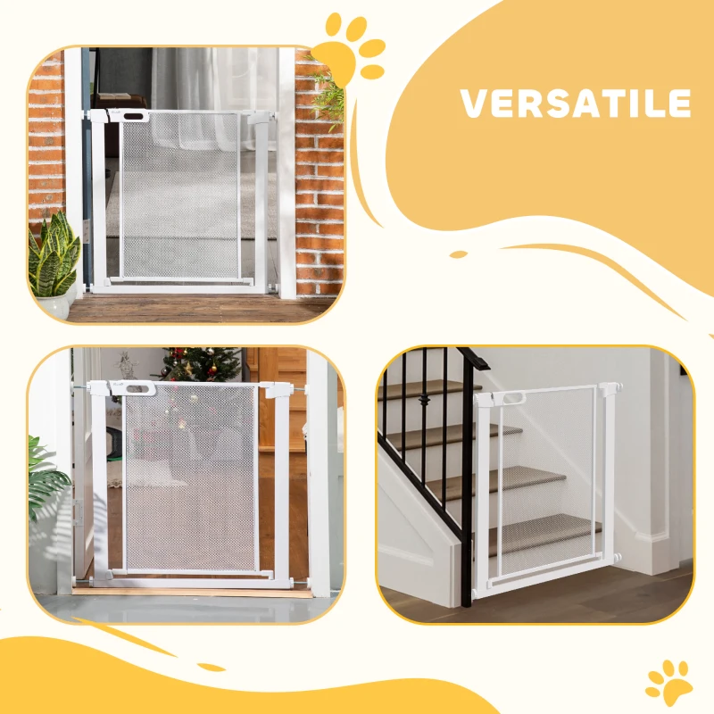 PawHut Cancellino per Cani Regolabile con Chiusura Automatica, Acciaio e ABS, 75-82x76 cm, Bianco
