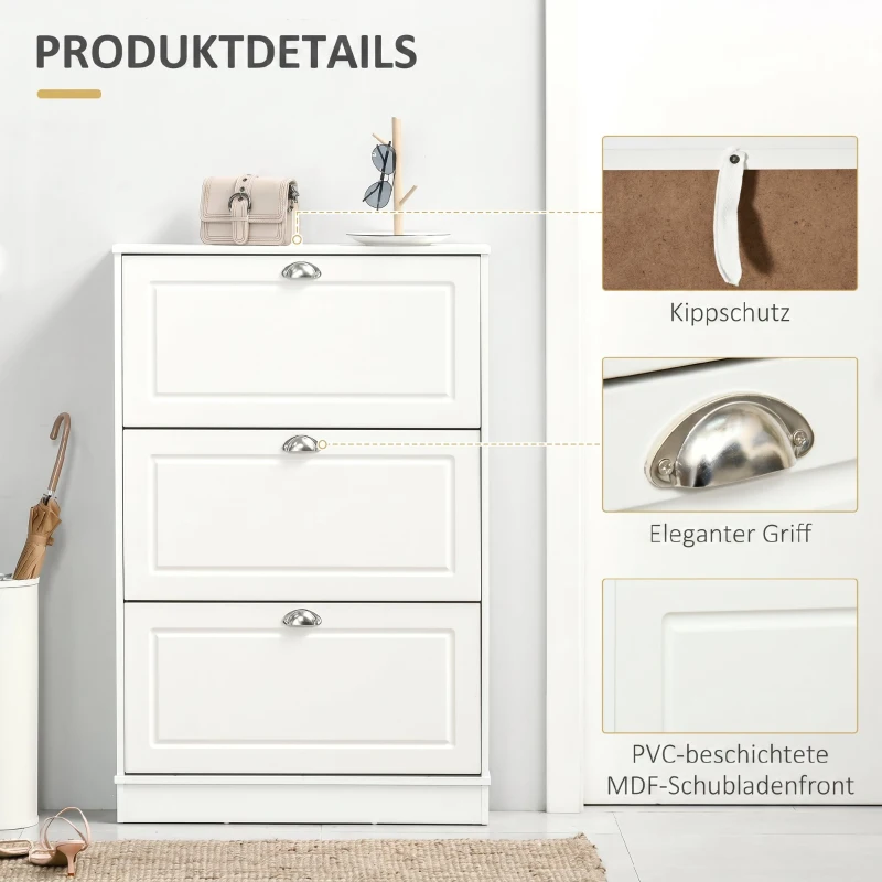 HOMCOM Schuhschrank Schuhregal geräumig hölzern mit Türen und Regalen Spanplatte Weiß 76,2 x 19 x 116,8 cm