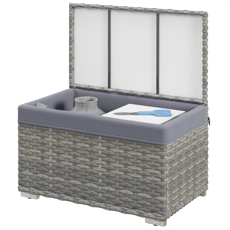 Outsunny Baule da Giardino in Rattan PE con Rivestimento Interno in Tessuto Impermeabile, 76x45x48 cm, Grigio