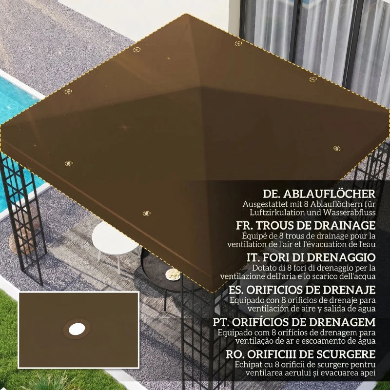 Outsunny Acoperire pentru Foișor de Grădină 3x3 m din Material Oxford 600D cu Orificii de Drenaj, Maro