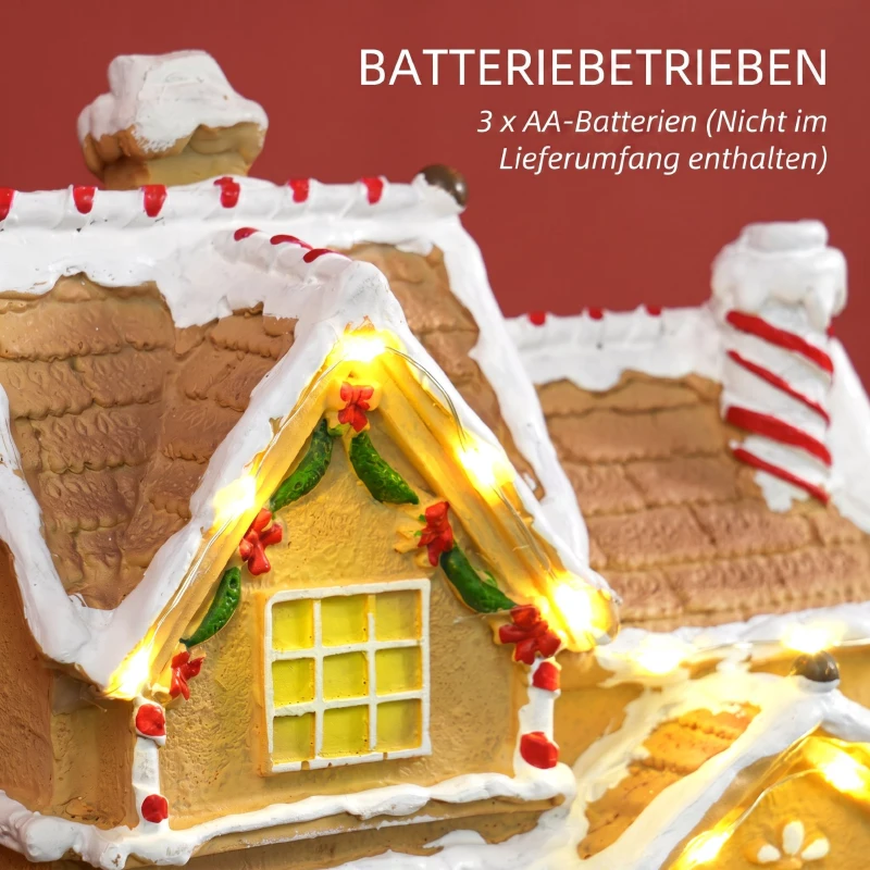 HOMCOM Lebkuchenhaus mit LED-Lichtern und Musik, Weihnachtshaus Winterlandschaft mit Lebkuchenmann, für Weihnachten, Braun
