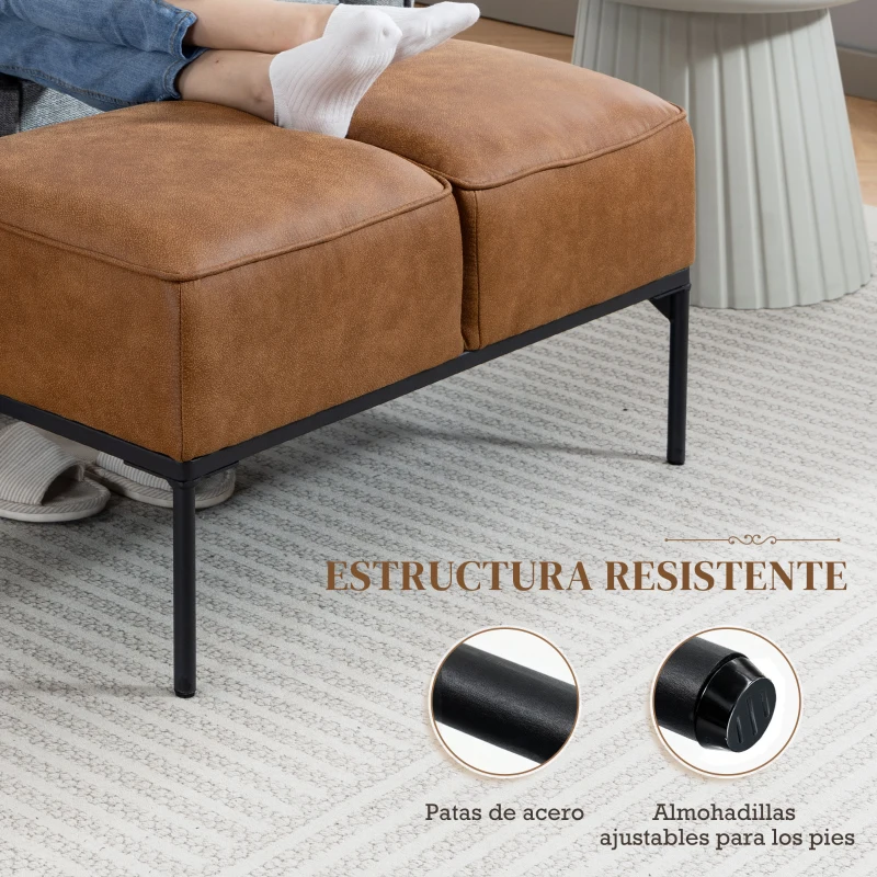 HOMCOM Taburete Pie de Cama Moderno de Cuero Sintético con Asiento Acolchado Grueso y Patas de Acero 80x40x46 cm Marrón