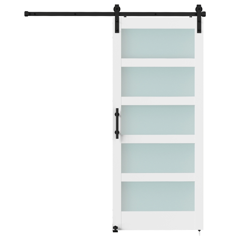 HOMCOM Ușă Glisantă 91,4 x 213,4 cm cu Kit, Panouri din Sticlă, Aspect Lemn Alb