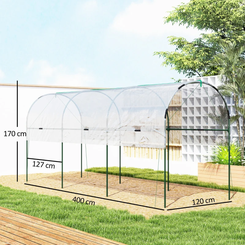 Outsunny Serre de jardin serre à tomates 4 arceaux en acier bâche en PVC 4 x 1,2 x 1,7 m vert