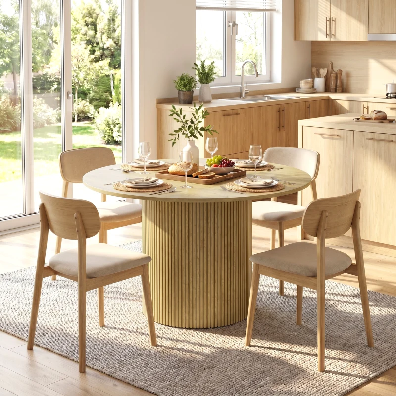 HOMCOM Mesa de Comedor Redonda Moderna para 4-6 Personas Mesa de Cocina de 110 cm con Base Cilíndrica Acanalada Roble