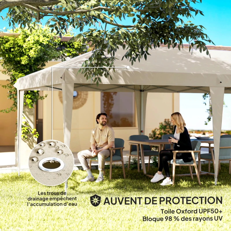 Outsunny Tonnelle de jardin exterieur 6x3m tonnelle pliante avec Parois Anti UV Hauteur Réglable avec Sac de Transport beige