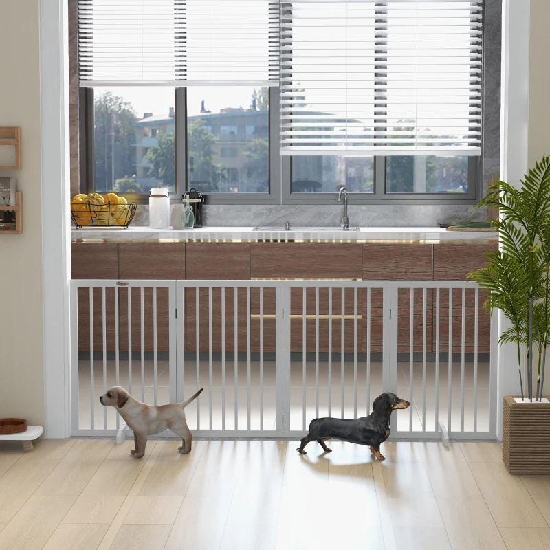 PawHut Barrière de sécurité modulable pliable pour animaux de compagnie avec pied de support, bois massif, 206 x 35,5 x 76 cm