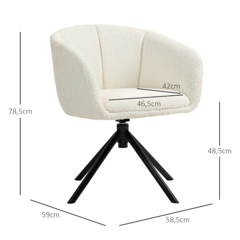 HOMCOM Chaise de salle à manger pivotante 360°, chaise de cuisine avec assise rembourrée, 58,5 x 59 x 78,5 cm, crème