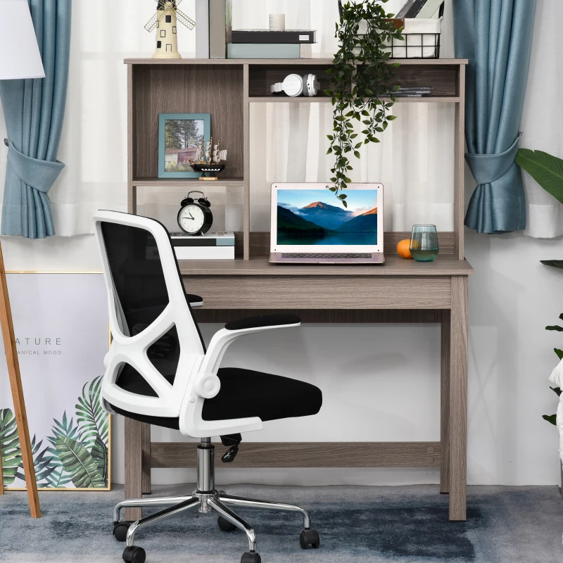 HOMCOM Bureau avec rangement bibliothèque en bois moderne avec étagères et grand plateau pour petits espaces maison