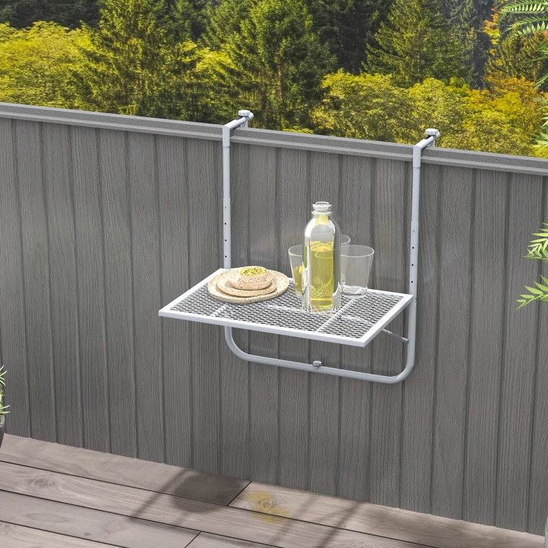 Outsunny Balkonhängetisch klappbar 4-fach höhenverstellbarer Hängetisch aus Metall wetterfest Balkontisch 60x40 cm Grau