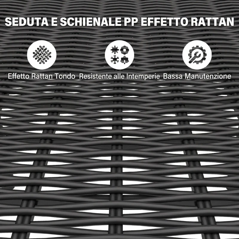 Outsunny Set da Pranzo Esterno 6 Persone, Tavolo e Sedie con Foro Ombrellone, Nero