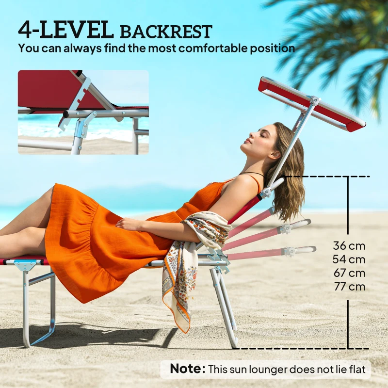 Outsunny Outdoor Foldable Sun Lounger Set of 2, 4 Level Adjustable Backrest Reclining Sun Lounger Chair with Angle