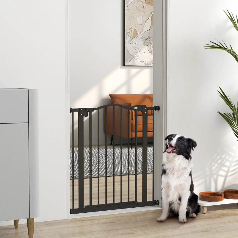 PawHut Metal 74-80cm Adjustable Pet Gate Safety Barrier w/ Auto-Close Door Black