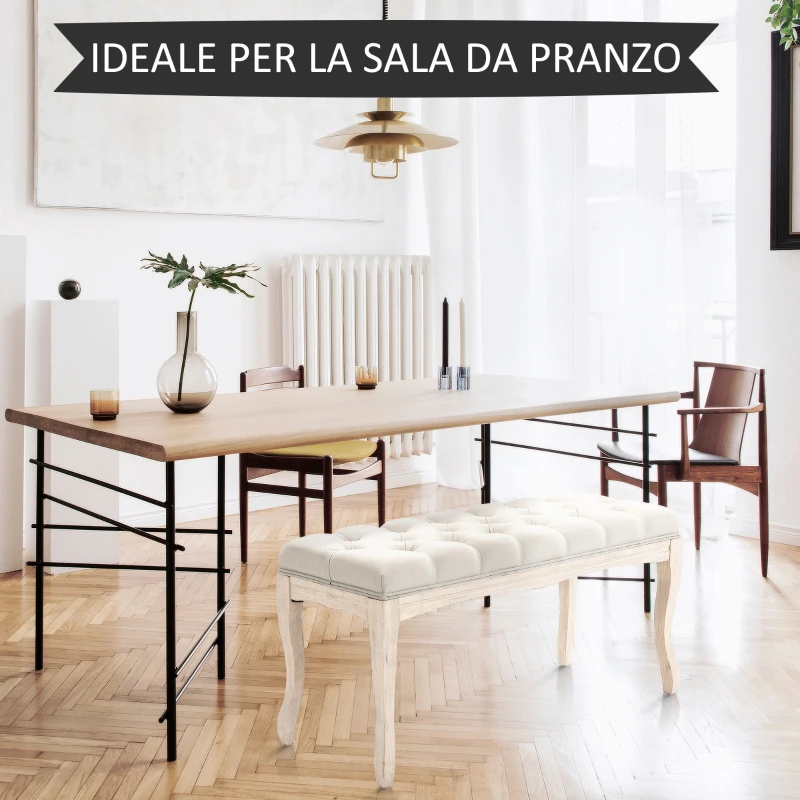 HOMCOM Panca Fondoletto Vintage con Seduta Imbottita in Tessuto e Gambe in Legno, 110x40x48cm, Beige