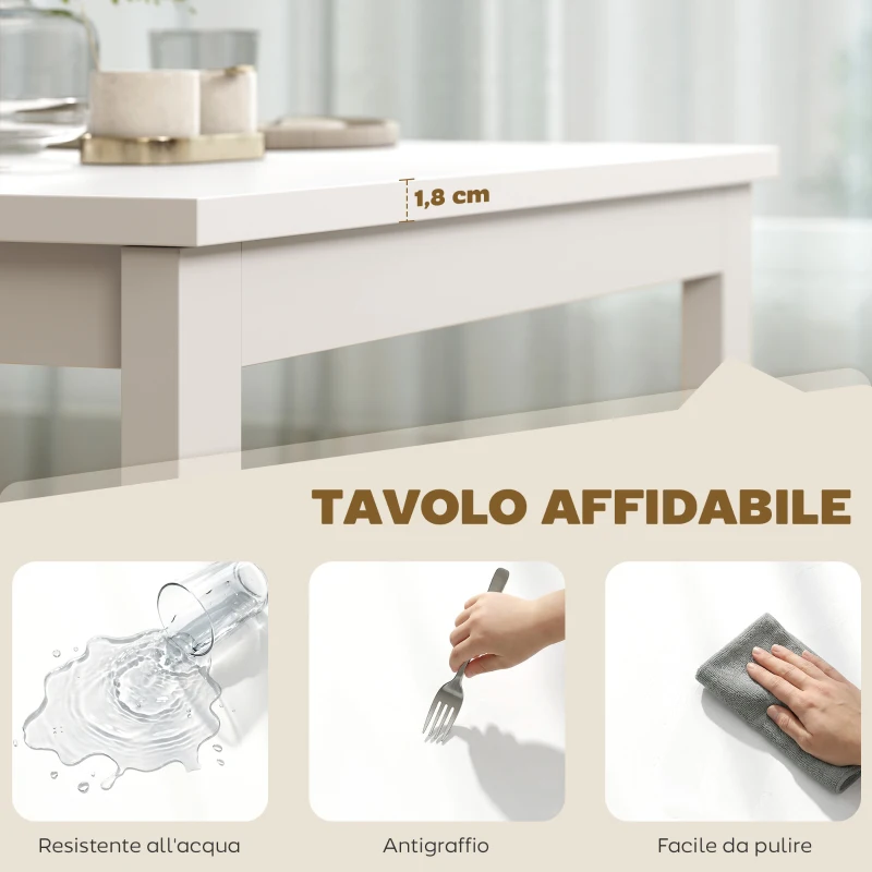 HOMCOM Tavolo da Pranzo Allungabile e Salvaspazio per 4-6 Persone, in Acciaio e Legno, 80-120x70x74 cm, Bianco
