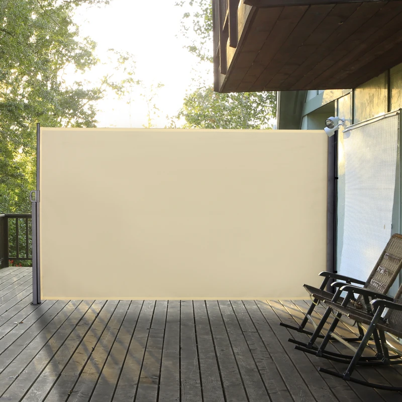 Outsunny Toldo Lateral Retráctil 300x180cm Pantalla Enrollable Mampara de Privacidad y Protección Solar para Balcón Terraza Crema