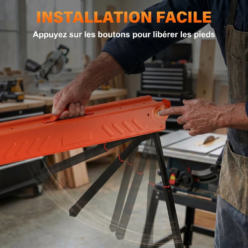 HOMCOM Lot de 2 Tréteaux Pliables en Métal, Charge Max. 500 kg, Tréteaux Portables, Hauteur Réglable 71-85,5cm, Orange