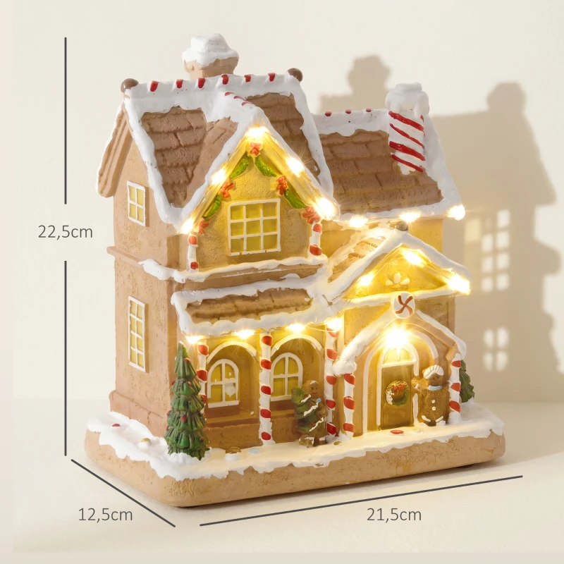 HOMCOM Lebkuchenhaus mit LED-Lichtern und Musik, Weihnachtshaus Winterlandschaft mit Lebkuchenmann, für Weihnachten, Braun