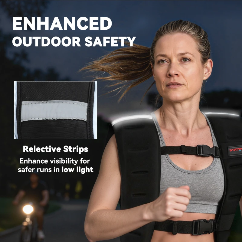 SPORTNOW Weighted Vest, 10 kg Weight Vest with Adjustable Straps, Reflective Strips, Black