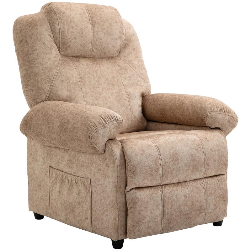 HOMCOM Sillón Relax Reclinable Manual, Sillón Relax de Terciopelo con Reposabrazos, Reposapiés, Acolchado Grueso, Butaca Reclinable hasta 135º para Salón, Dormitorio, Oficina, Beige