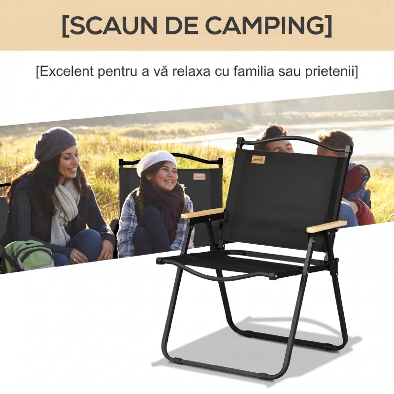 Outsunny Scaun pentru Exterior Pliabil cu Brațe, Șezut din Material Oxford și Oțel, Negru