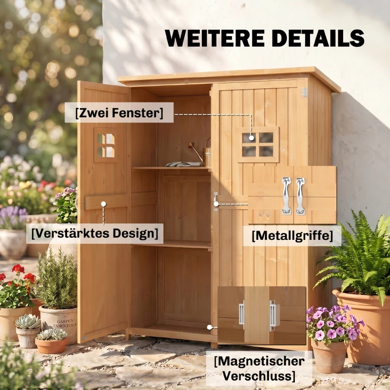 Outsunny Gartenschrank Holz Geräteschuppen Gerätehaus Geräteschrank Pultdach Garten Natur 127,5x50x164cm