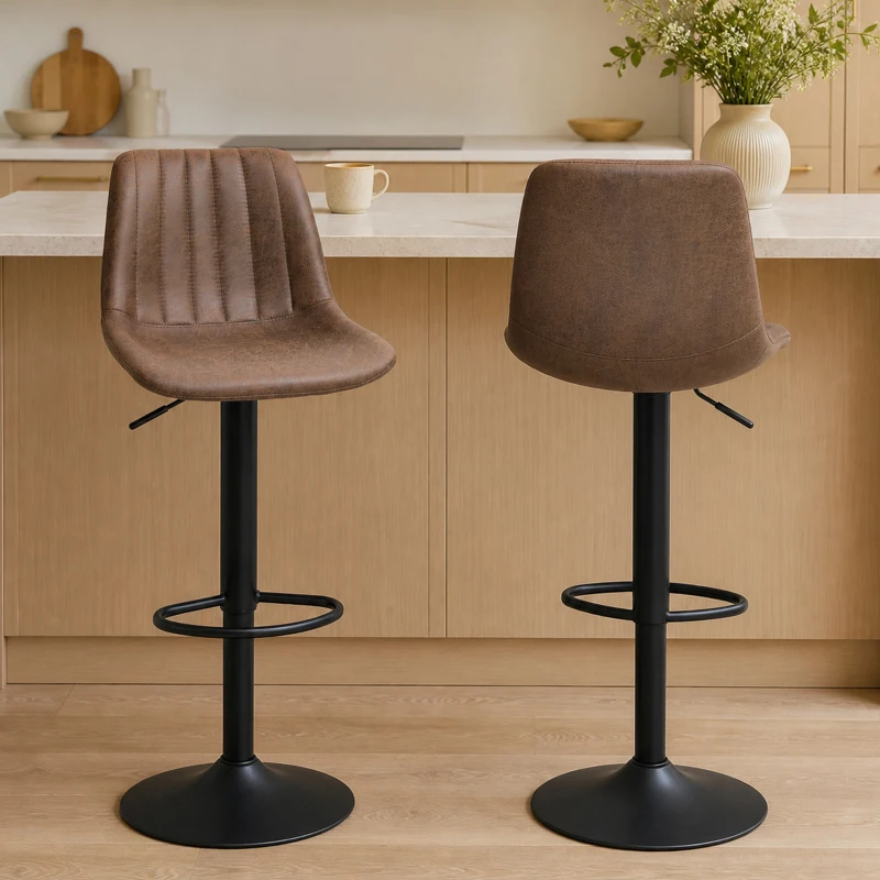 HOMCOM 2er-Set Barhocker im Retrodesign, inkl. Fußstütze, höhenverstellbar, Gaslift, Braun + Schwarz