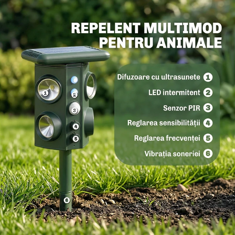 Outsunny Repelent cu Ultrasunete pentru Pisici cu Bliț Led, 15x11x13 cm, Verde