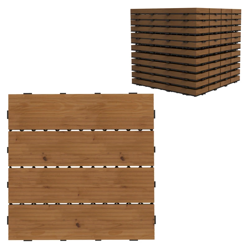 Outsunny Dalles terrasse - caillebotis - Lot de 12 pcs, Surface Max. 1,08 m²- emboîtables, Installation très Simple