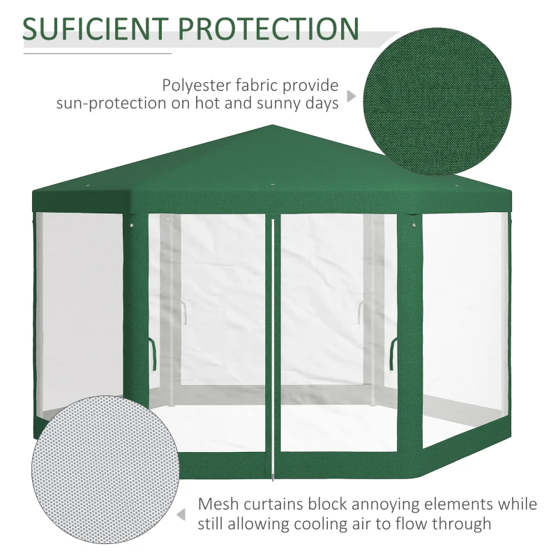 Outsunny 4m Hexagon Gazebo Party Tent, Screen House Patio Canopy Event Shelter for Activities, Shade Resistant, Green
