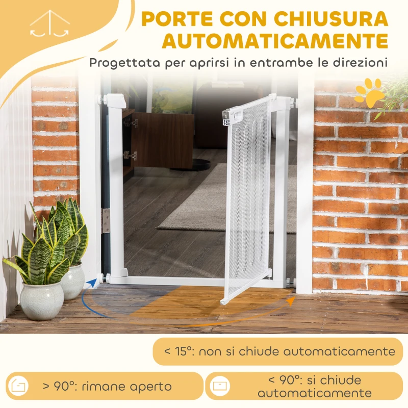 PawHut Cancellino per Cani Regolabile con Chiusura Automatica, Acciaio e ABS, 75-82x76 cm, Bianco