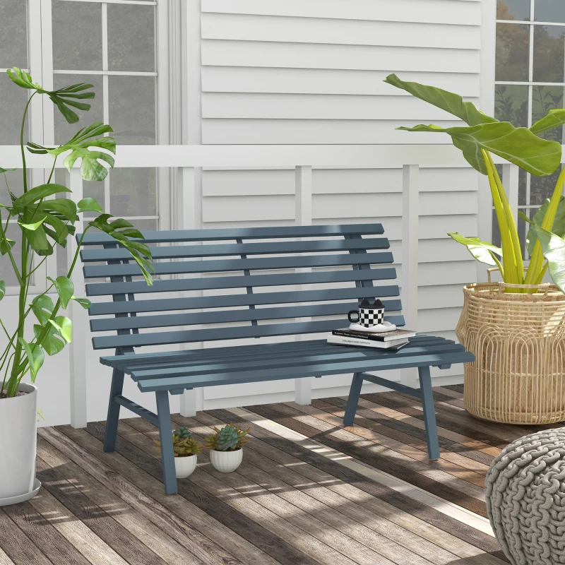 Outsunny Gartenbank Sitzbank Parkbank, Lattendesign, wetterbeständig, Aluminium, 123 x 67 x 79 cm, Blau
