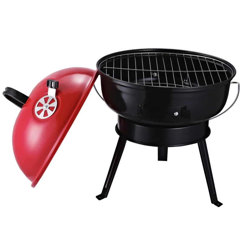Outsunny Parrilla para Barbacoa de Carbón Portátil con Mango Ahumador Pequeño de Hierro Esmaltado con 3 Patas Antideslizantes Ф36.5x54cm