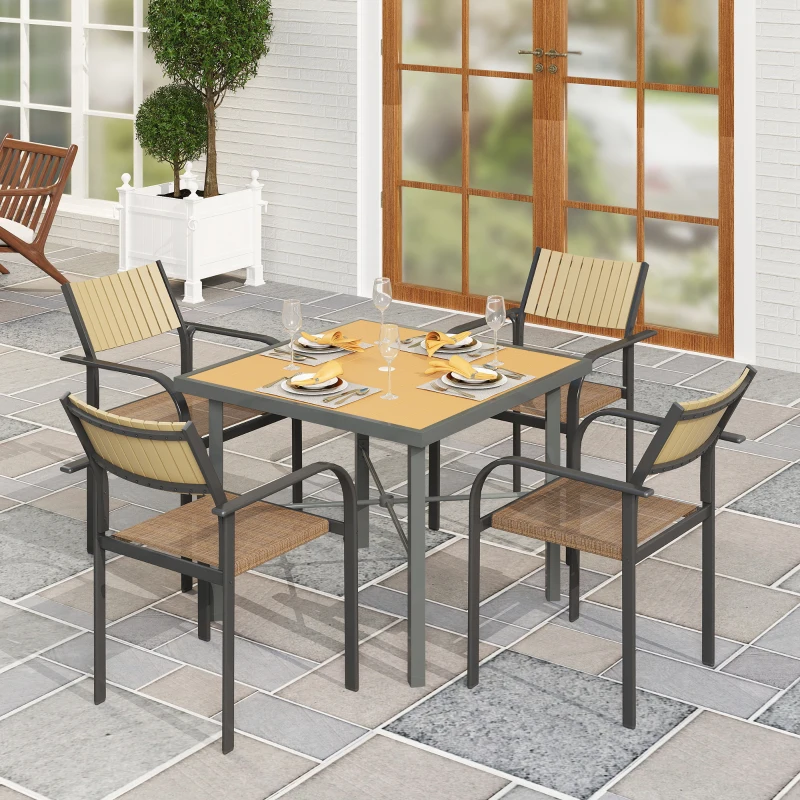 Outsunny Garden Table for 4, 90 cm Rectangular Outdoor Dining Table with 4.2 cm Umbrella Hole, Wood Effect Top, Rust Resistant Frame, for Patio, Balcony, Terrace, Natural Wood Finish