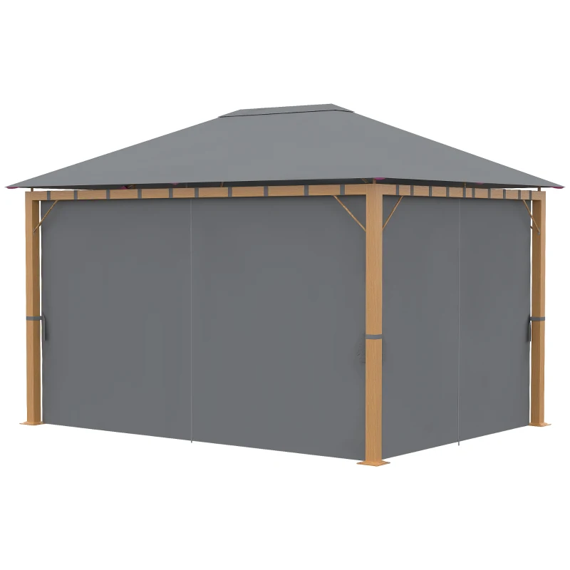 Outsunny Tonnelle de jardin rectangulaire avec rideaux et toile de toit en polyester 4 x 3 m - structure en aluminium(m-11)