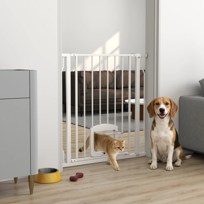 PawHut Barrière de sécurité chien extensible 75-85 cm, barrière d'escalier double verrouillage, hauteur 76 cm, blanc