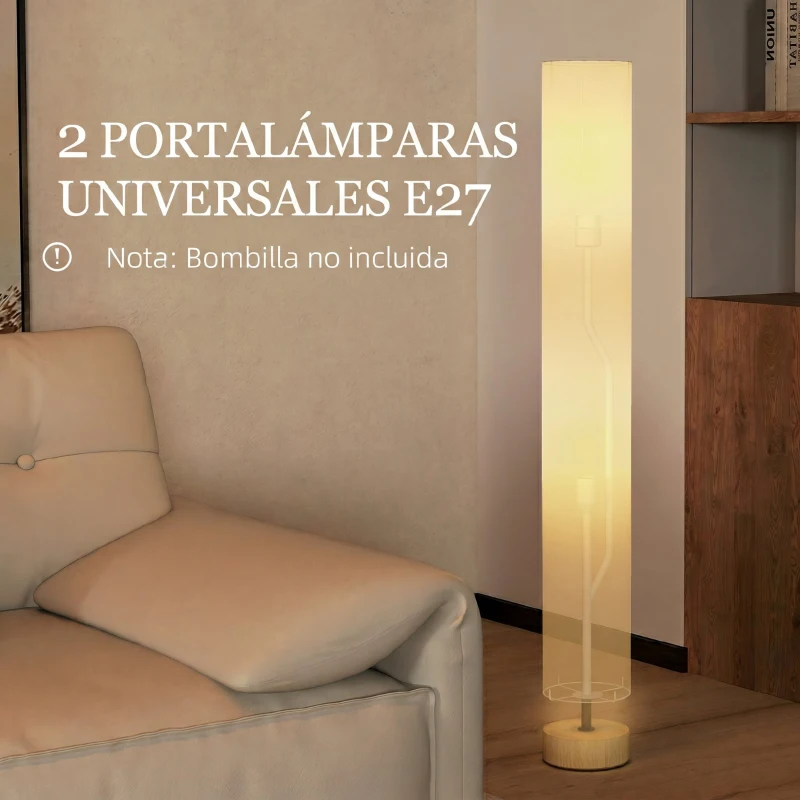 HOMCOM Lámpara de Pie Lámpara de Salón con Casquillo Máx. 40 W E27 Pantalla de Lino y Marco de Metal Ø15x120 cm Beige