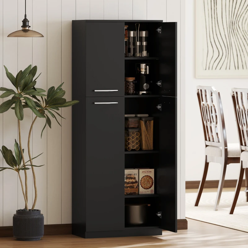 HOMCOM Mobilier de depozitare minimalist cu 2 dulapuri și rafturi reglabile, din lemn negru, 59x31x155 cm