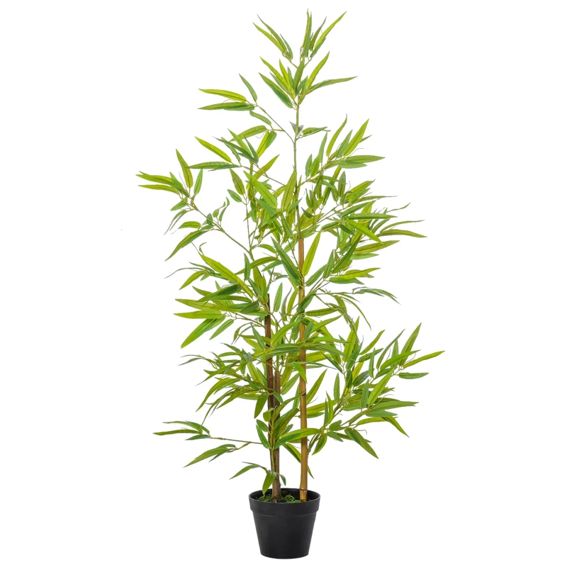Outsunny Planta Artificial de Bambú 120 cm Árbol Artificial en Maceta Decorativa para Interior Hogar  Ø15,5x120 cm Verde