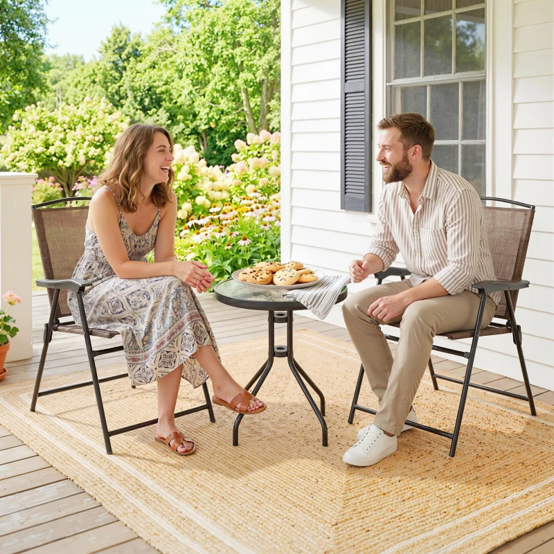 Outsunny Ensemble de Jardin 3 pièces 2 chaises inclinables Multi-Positions Pliables + Table Ronde Verre trempé métal