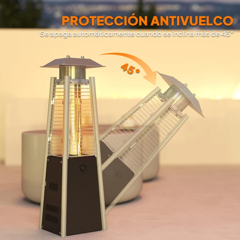 Outsunny Estufa de Gas Butano Portátil 3000W con Temperatura Ajustable Sistema Antivuelco y Ignición por Presión Plata y Bronce