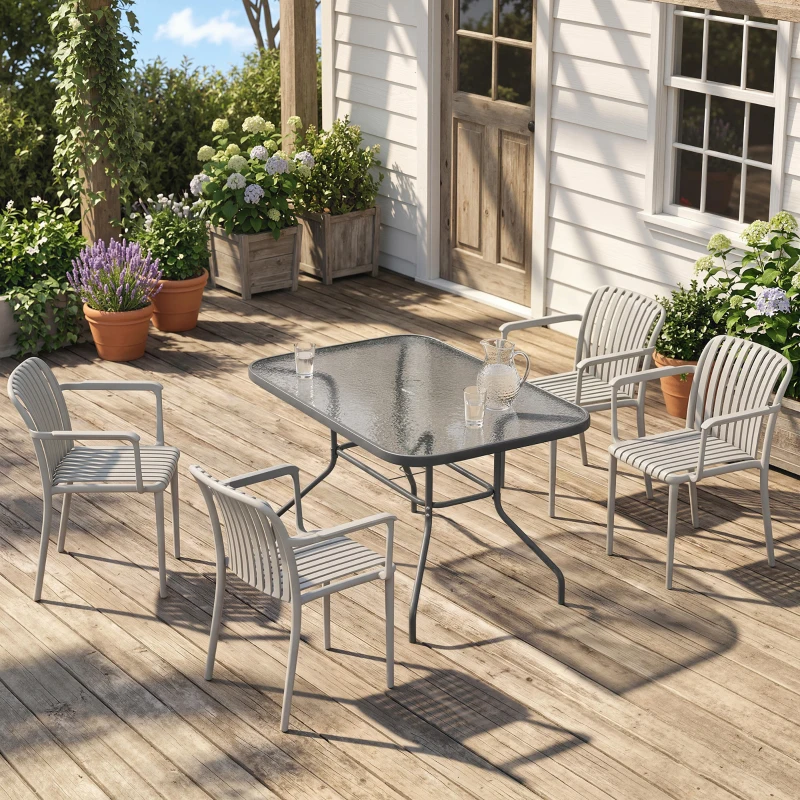 Outsunny Set de 4 Scaune de Grădină Stackabile, Design Lamelar și Cotiere.