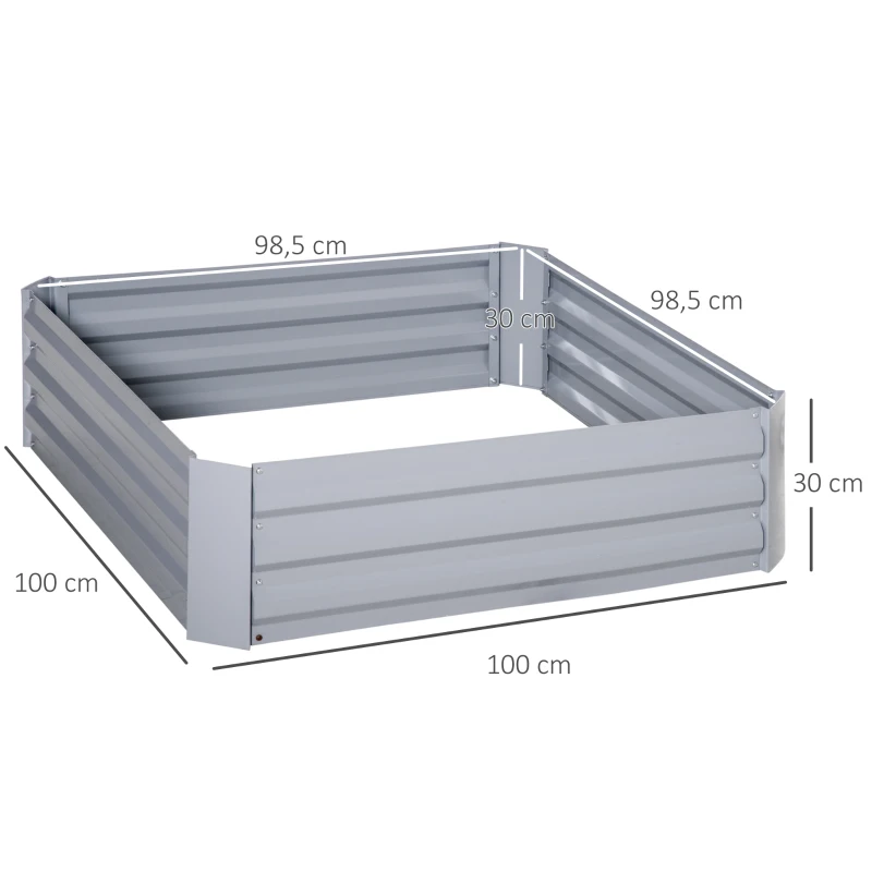Outsunny Set di 2 Letti per Orto Rialzati con Fondo Aperto per Piante e Ortaggi, in Acciaio, 100x100x30 cm, Grigio