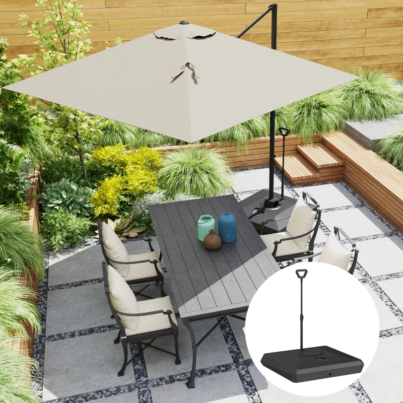 Outsunny Bază pentru Umbrelă Suspendată din HDPE cu Mâner și Roți, Reîncărcabilă cu Apă sau Nisip, 95x95x117 cm, Neagră