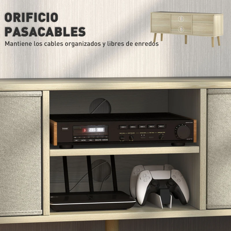 HOMCOM Mueble de TV para Televisores de hasta 50 Pulgadas con 2 Cajones de Tela y Estantes Abiertos Madera y Beige