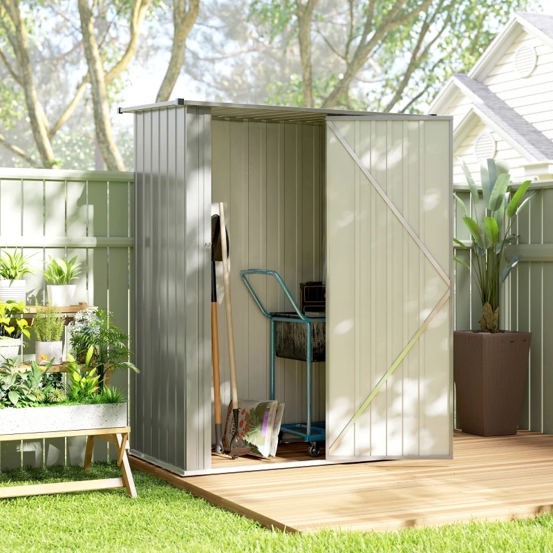 Outsunny Capanno Porta Attrezzi in Metallo con Tetto Inclinato e Porta Bloccabile, 142x86x189 cm, Argento