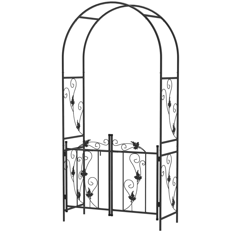 Outsunny 2.17m Steel Garden Arch with Gate, Wedding Arch for Outdoor, Garden, 107W x 45D x 217H cm Black