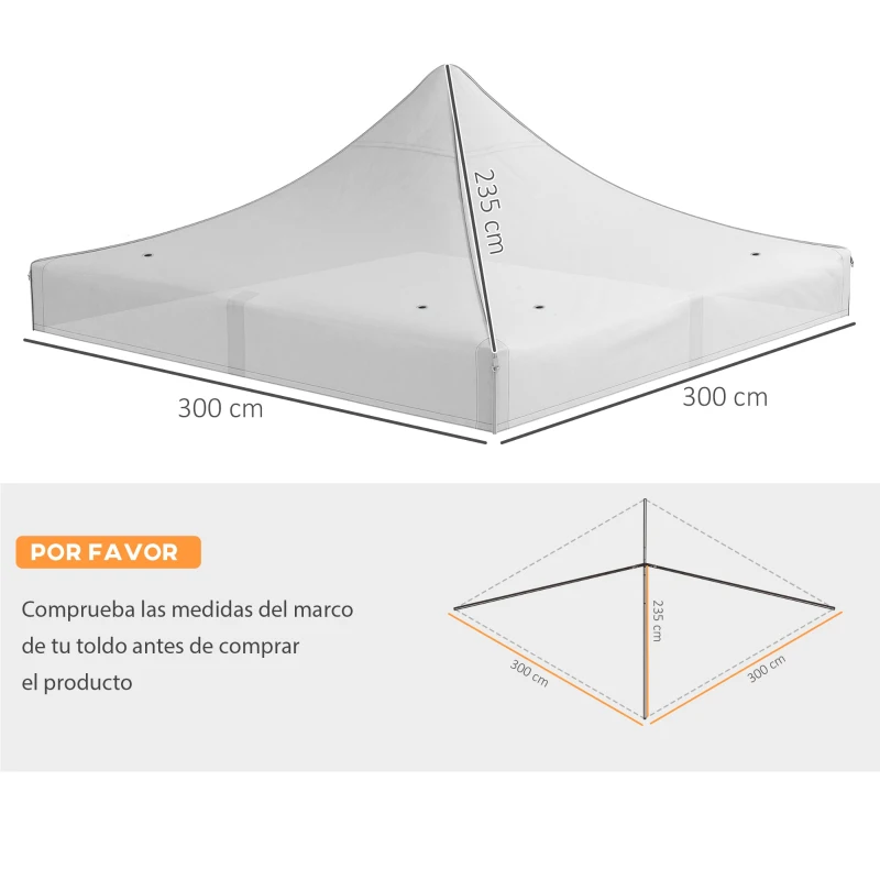 Outsunny Techo de Repuesto para Carpa Plegable de Tela Oxford 3x3 m con Techo Puntiagudo Impermeable y Anti-UV Blanco