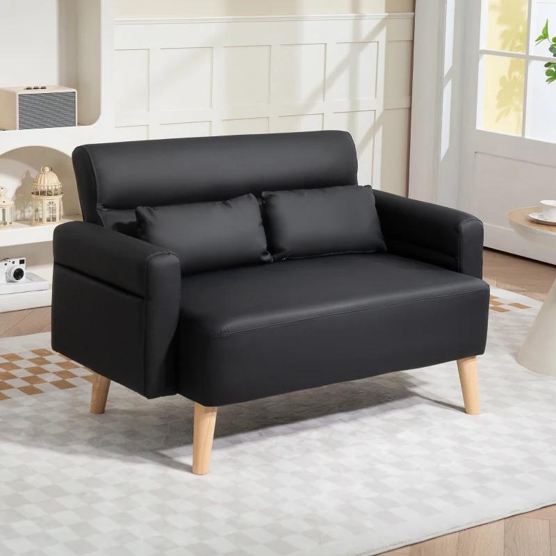 HOMCOM Sofá de 2 Plazas con Tapizado de Cuero Sintético Acolchado Grueso y Patas de Madera para Salón 117x78x78 cm Negro